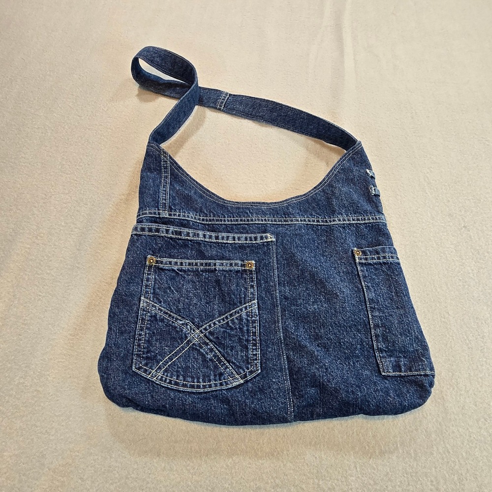 Unbranded Denim Hobo Bag Womens Large Blue Dark Wash Pocket Detail Y2K Boho